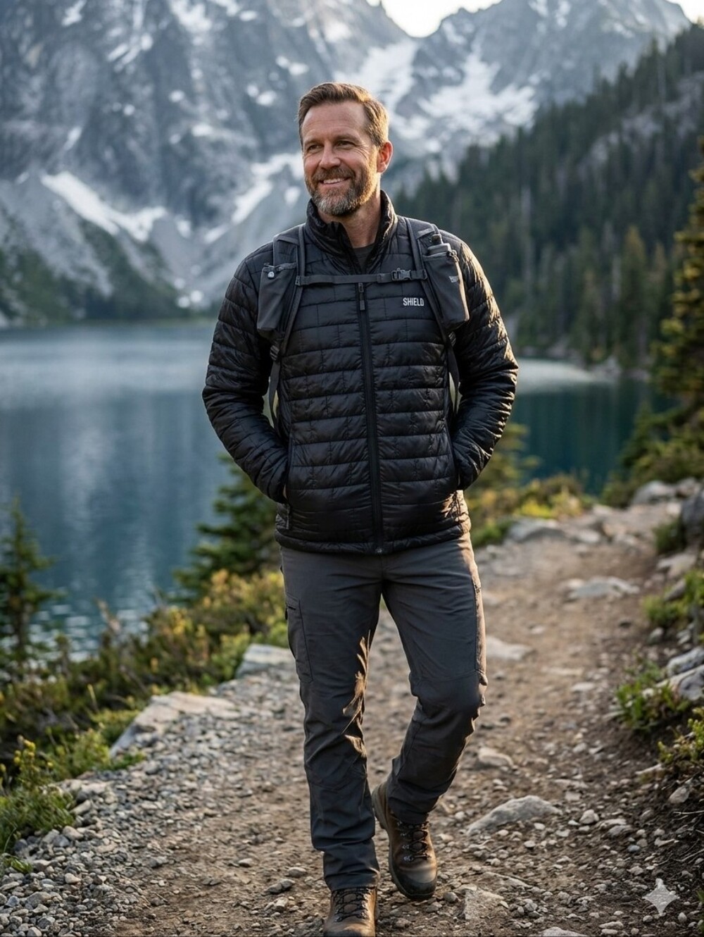 Men's Shield Black Lightweight Quilted Puffer Jacket
